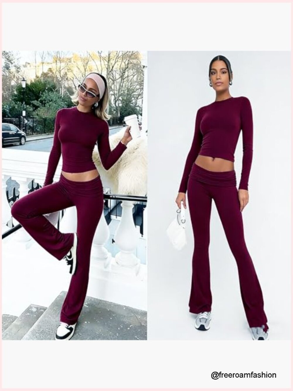 2 Piece Lounge Set: Crop Top & High Waist Flare Pants, Tummy Control, Soft Knit - Picture 7 of 7